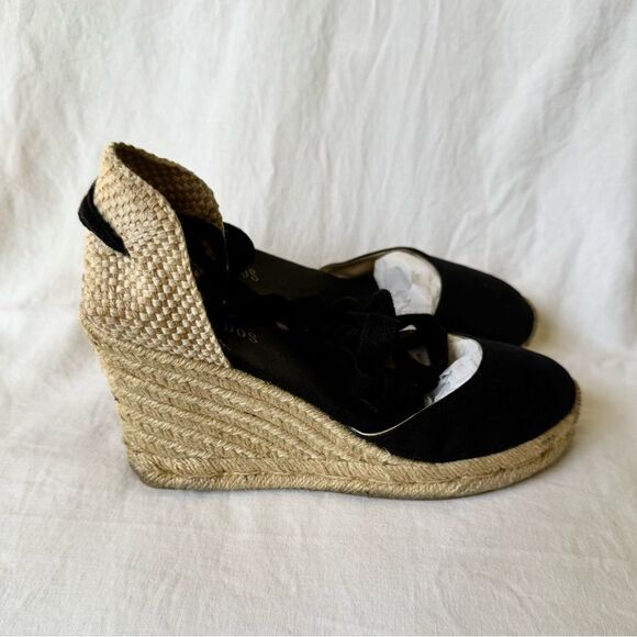 Soludos Black Marseille Espadrilles ankle tie wedges US women’s 8 - Picture 4 of 14